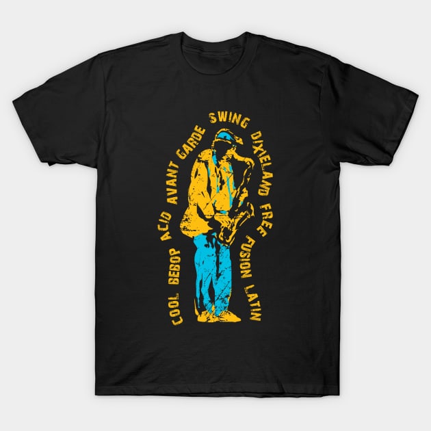 Sax Player With Jazz Genres T-Shirt by jazzworldquest